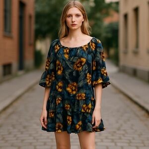 Forever 21 M Mini‎ Dress Floral Velvet Burnout Spaghetti Straps